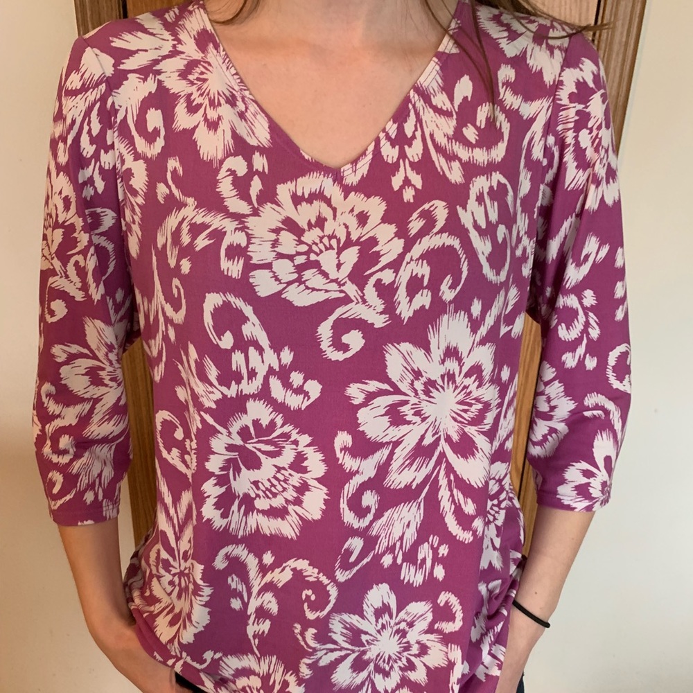 Susan Graver Violet Floral Blouse
